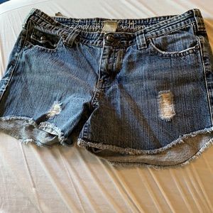 Distressed jean shorts